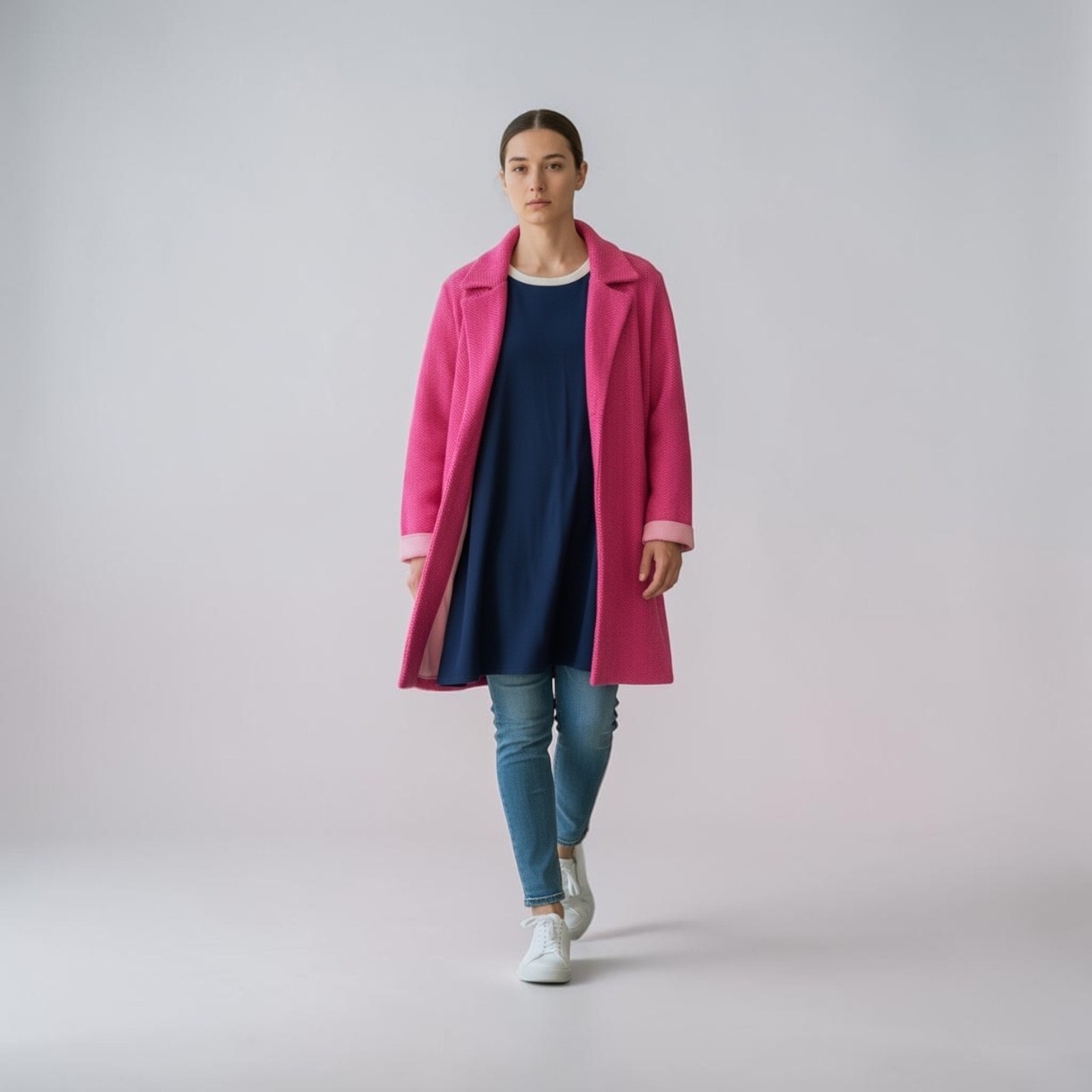 Pink Women's Open-Front Textured Coatigan Liverpool Herringbone Sweater — image 7 of 7